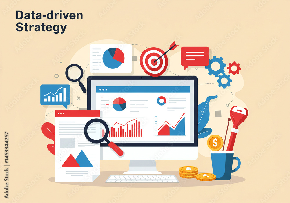 Data-Driven Business Strategy and Analysis Illustration Data-Driven Business Strategy and Analysis Illustration