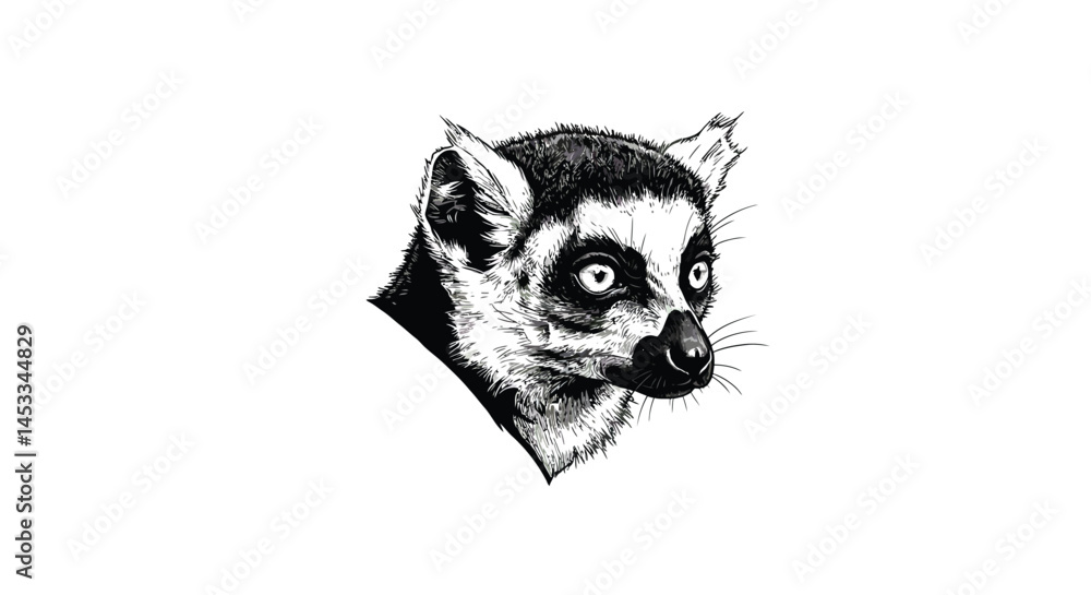 Obraz premium Lemur face illustrations showing six different facial expressions in detailed black and white vector style 