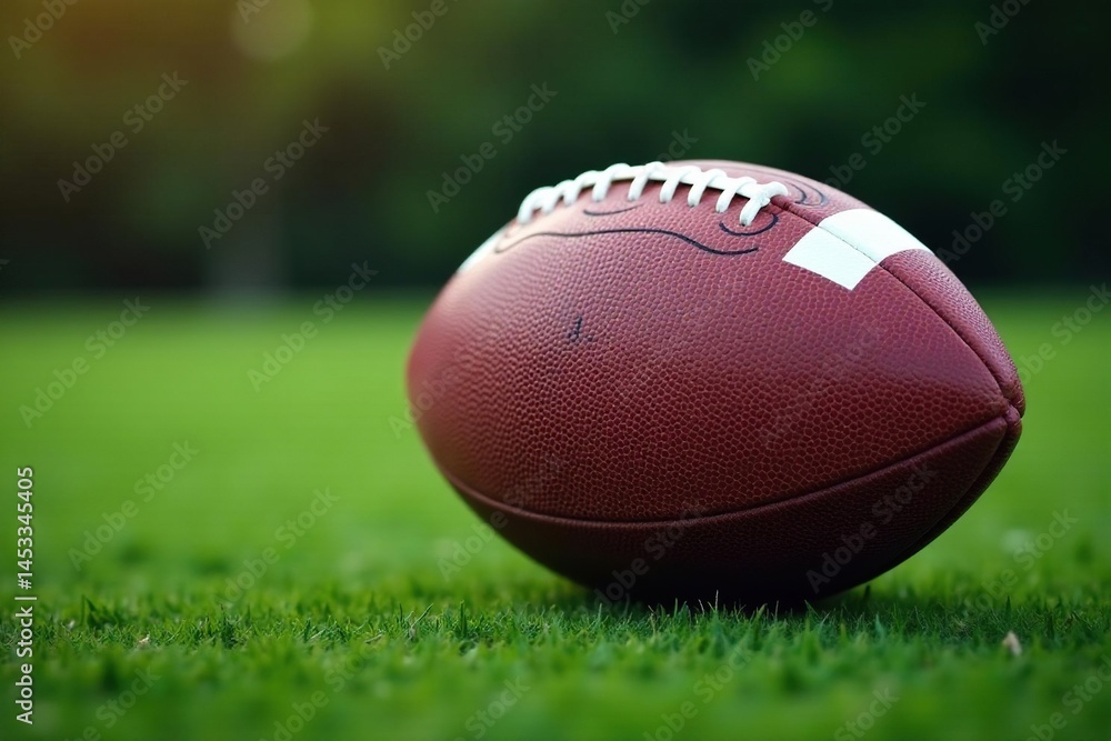 Brown pigskin football, laces visible, game-ready, game, sport Brown pigskin football, laces visible, game-ready, game, sport