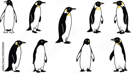 Penguin silhouette minimalistic black and white vector illustration for design and decoration purposes 
