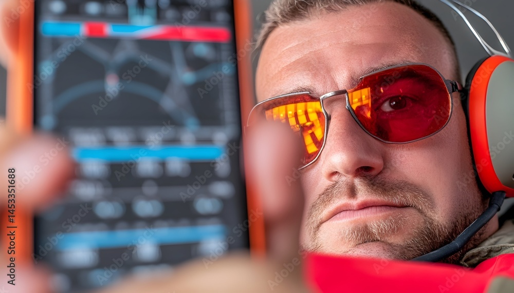 A man with headphones and amber glasses intently studies a smartphone displaying complex financial charts A man with headphones and amber glasses intently studies a smartphone displaying complex financial charts