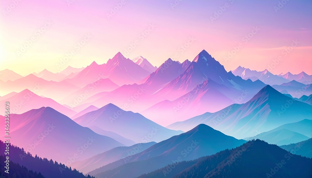 Fototapeta premium Pastel Pink Purple Mountain Range at Sunset