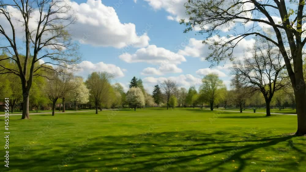 Beautiful blurred background image of spring nature with a neatly trimmed lawn surrounded by trees Beautiful blurred background image of spring nature with a neatly trimmed lawn surrounded by trees