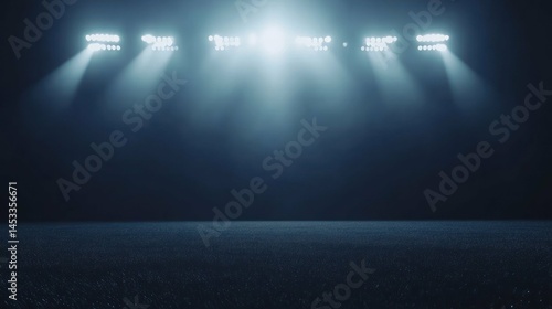 Bright stadium lights illuminate a dark field at night