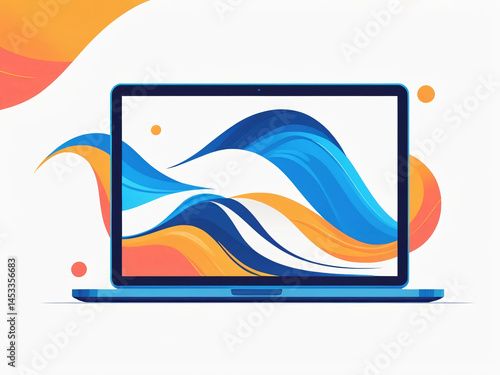 A high-tech laptop illustration showcases versatility and cutting-edge features.