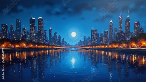 Moonlit Cityscape Serenity
