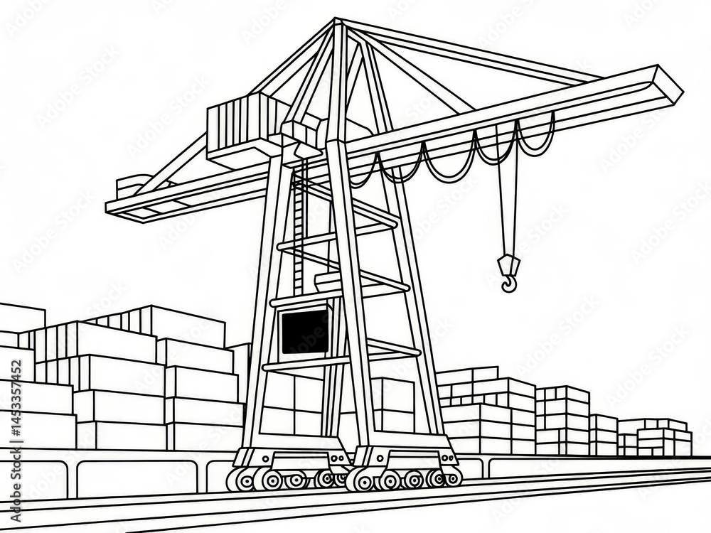 Fototapeta premium Crane Coloring Page A Fun Activity with Containers and Construction Site