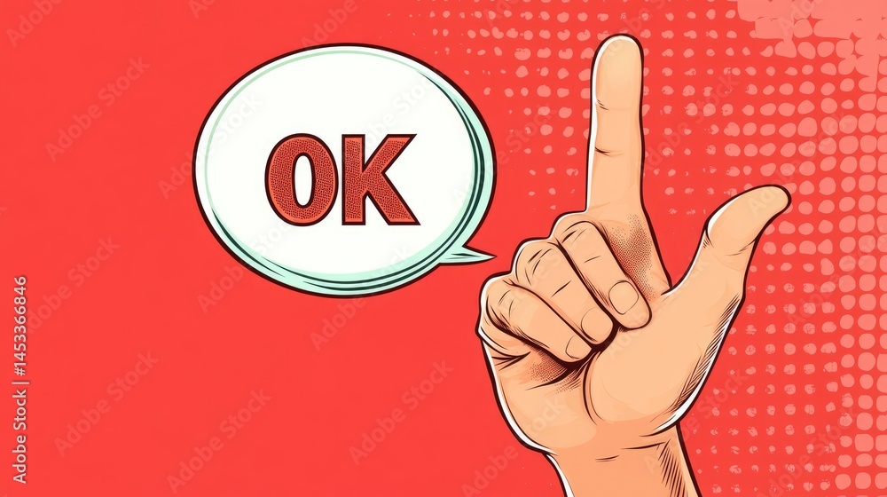 Pop Art Hand Gesturing Ok with Speech Bubble Pop Art Hand Gesturing Ok with Speech Bubble