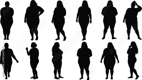 Female silhouette poses with various body shapes and gestures for diverse lifestyle representation vector illustration 