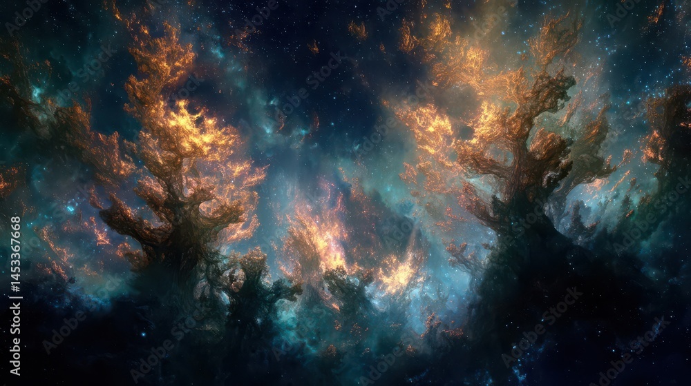 Ethereal Glowing Trees in a Nebula Forest of Light Ethereal Glowing Trees in a Nebula Forest of Light