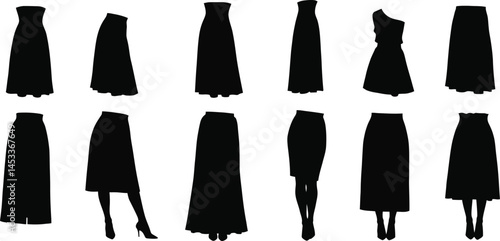 Female skirt fashion collection silhouettes vector for clothing design and style inspiration 