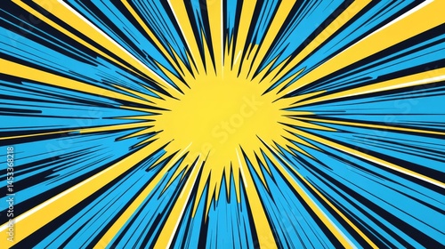 Abstract Comic Book Style Background with Yellow and Blue Rays