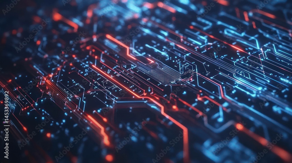 custom made wallpaper toronto digitalAbstract circuit board with red and blue lights, symbolizing technolog