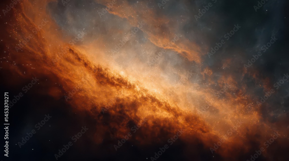 Stardust Particles in Glowing Orange Nebula, Cinematic Space View Stardust Particles in Glowing Orange Nebula, Cinematic Space View