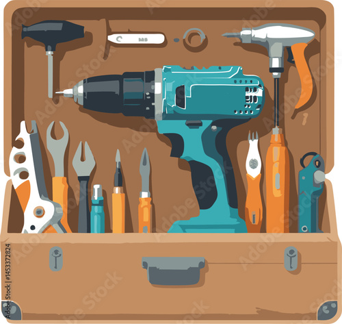 Open Toolbox with Assorted Hand and Power Tools