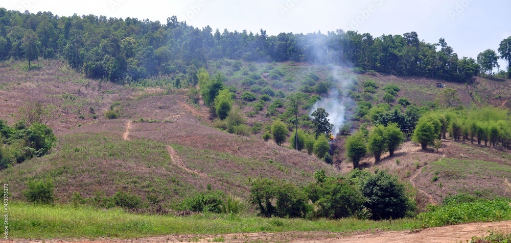 panoramic view of the mountains and fire