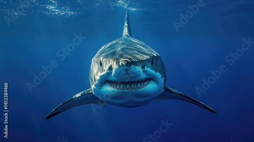 Great White Shark Close-Up in Blue Water