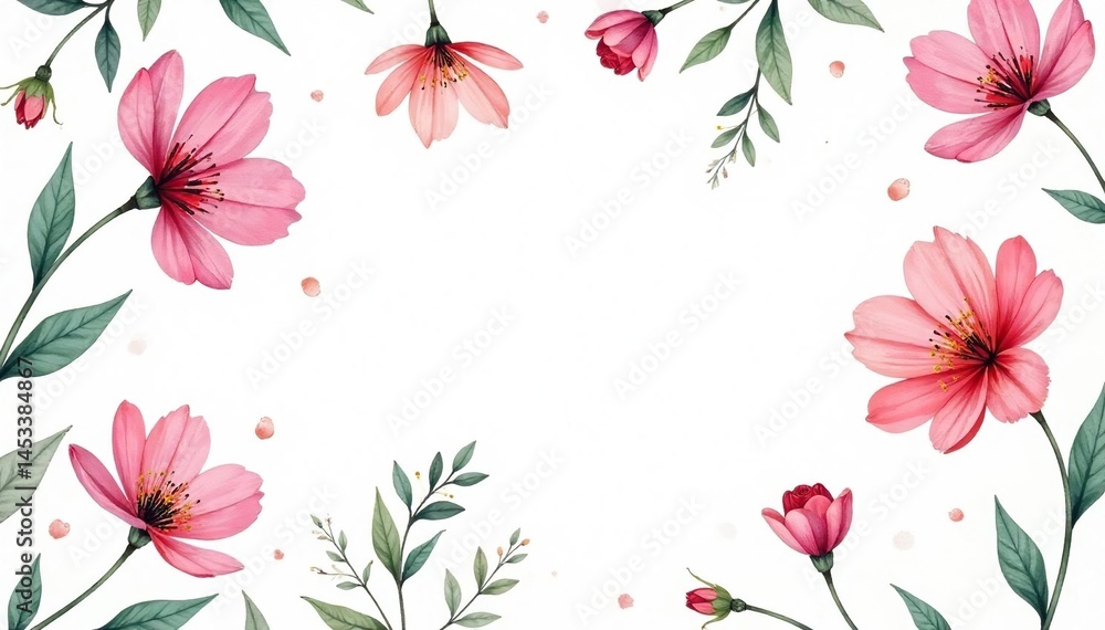 Obraz premium Delicate watercolor floral pattern on white background, blossom, style, nature