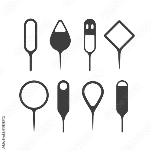 Sim ejector. Tool for removing SIM card from smartphone. Set of Flat Vector illustrations.