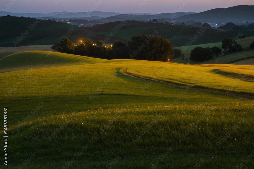 Fototapeta premium Rolling hills in after sunset