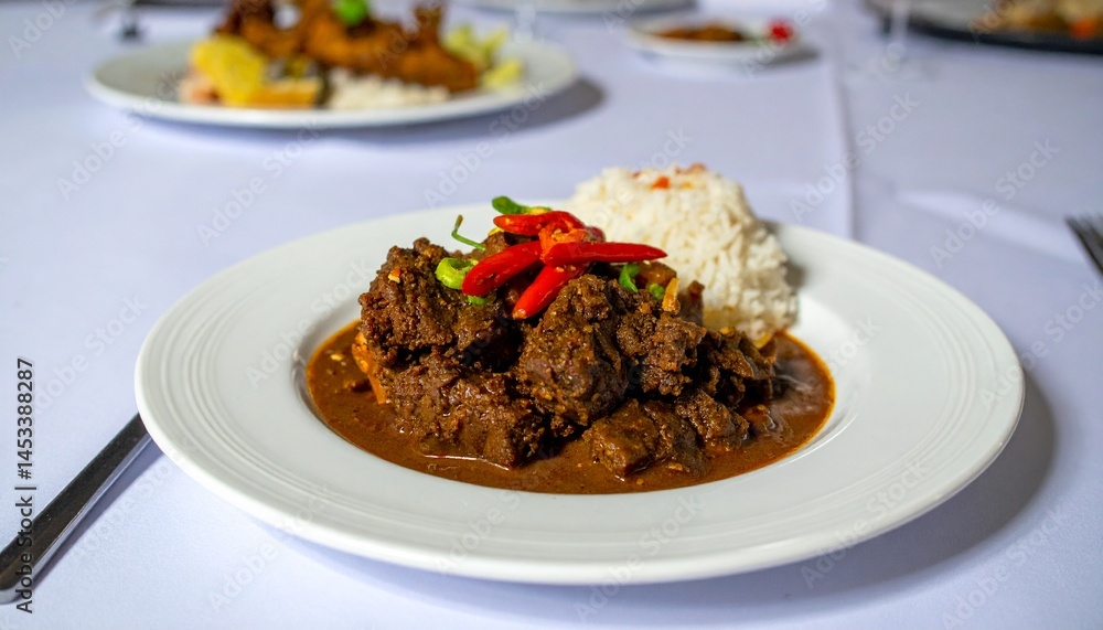 rendang on a plate at the top table rendang on a plate at the top table