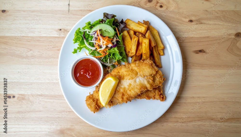 Fish and Chips at plate at the top table Fish and Chips at plate at the top table