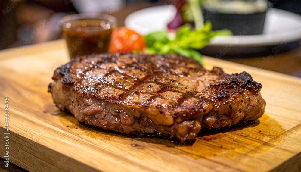 juicy perfectly cooked steak cut served on a wooden cutting board juicy perfectly cooked steak cut served on a wooden cutting board