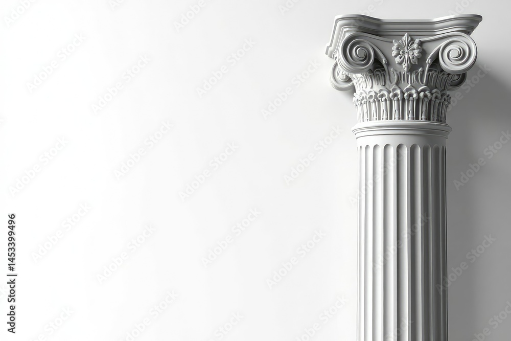 Elegant Roman column detail against stark white backdrop, design, history Elegant Roman column detail against stark white backdrop, design, history