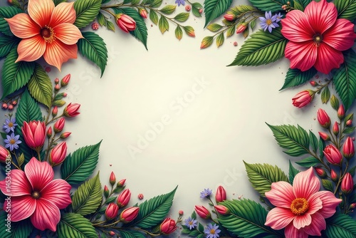 Intricate floral tapestry, vibrant blooms & lush leaves, winter, embroidery, design element