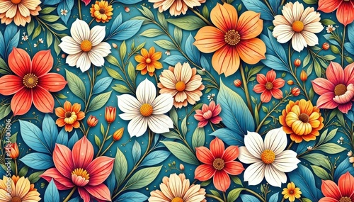 Intricate, flowing floral pattern; continuous, botanical design, continuous, art