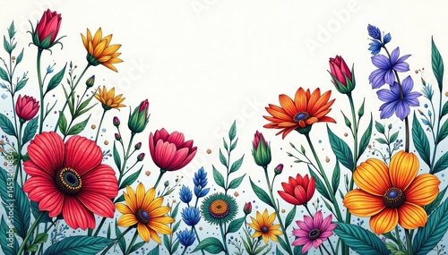 Intricate line art wildflowers, continuous design, pattern, line art, abstract