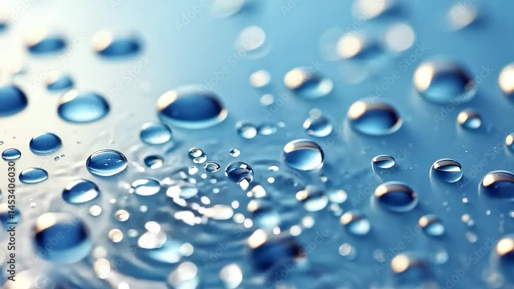 Crystal Clear Water Droplets on Blue Background Crystal Clear Water Droplets on Blue Background