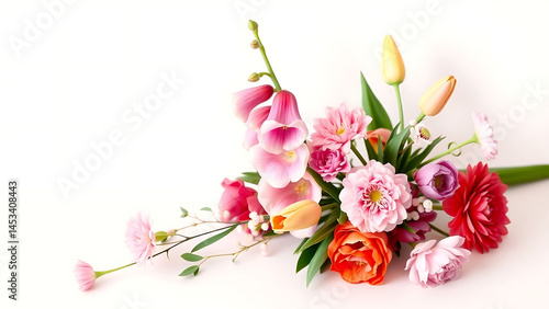 Wallpaper Mural Minimalist Floral Arrangement with Delicate Foxglove Tulips and Carnations Elegant Background and Copy Space Placed on One Side Torontodigital.ca