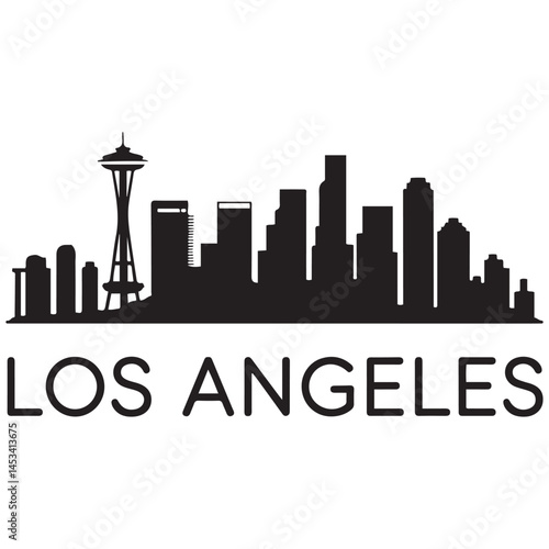 Seattle skyline horizontal banner. Vector Black silhouettes. with white background of Los Angeles, California. Vector template for your design.