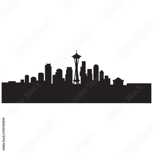 Seattle skyline horizontal banner. Vector Black silhouettes. with white background of Los Angeles, California. Vector template for your design.