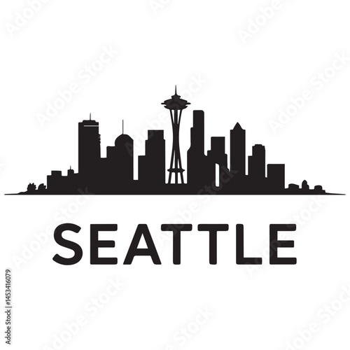 Seattle skyline horizontal banner. Vector Black silhouettes. with white background of Los Angeles, California. Vector template for your design.