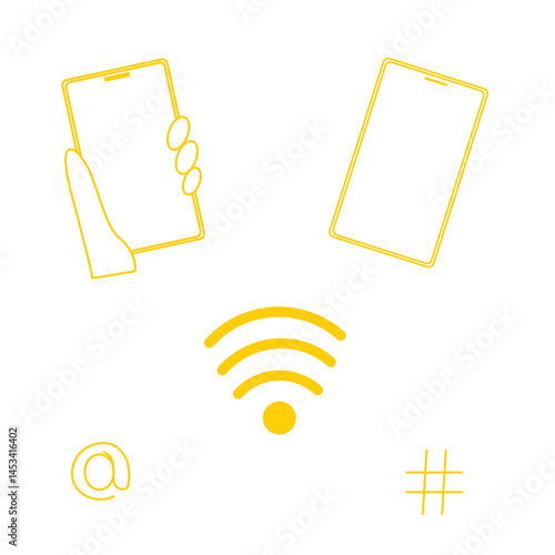 スマホを操作する手とアイコンセット