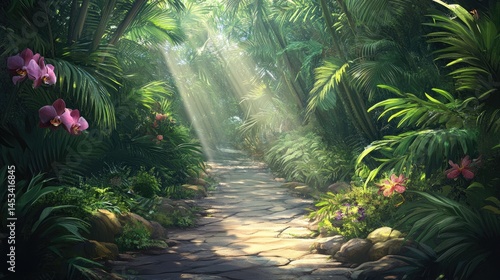 Sunlit Jungle Path: A Serene Tropical Escape