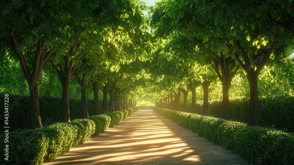 Serene Sunlit Pathway: A Tranquil Garden Walk Serene Sunlit Pathway: A Tranquil Garden Walk