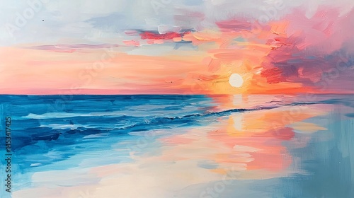 Seaside Sunset Oil Painting Style