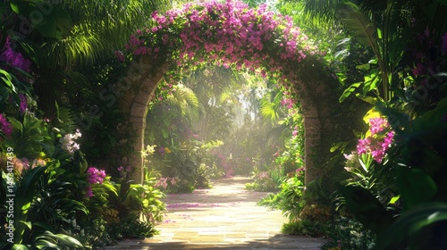 Enchanted Garden Path: A Serene Tropical Paradise
