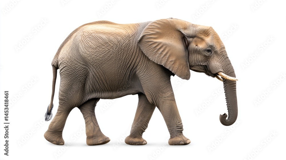 Obraz premium African Elephant Walking on White Background