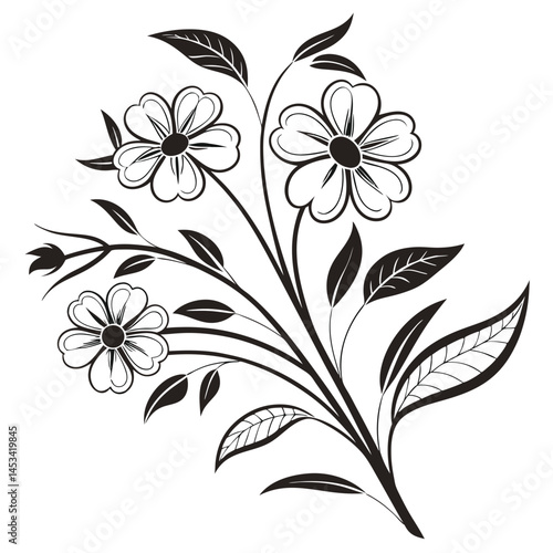 Black and White Floral Vector Illustration – Hand-Drawn Flower Design for Tattoos, Crafts, and Decorative Art Projects