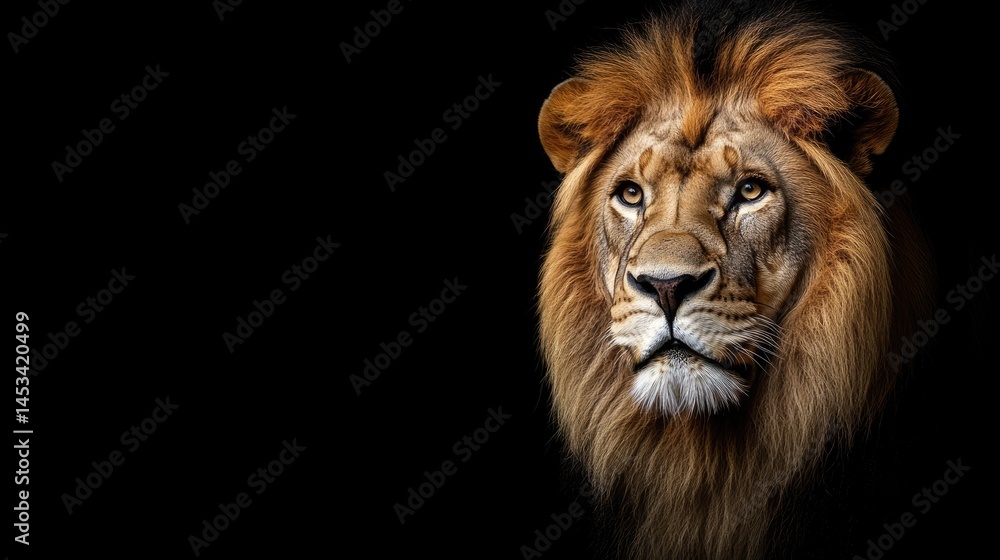 Fototapeta premium Majestic Lion Portrait Against a Black Background