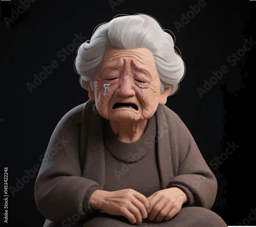 Illustration of an Elderly Woman's Sadness in Silence