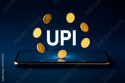 UPI digital payment mobile transaction online banking money transfer rupee symbol smartphone wallet finance india technology currency coin app cashless secure fintech service concept