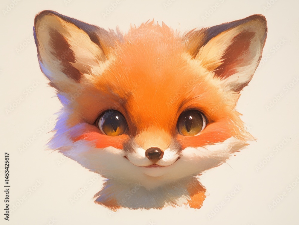 Obraz premium Cute fox face with bright eyes and soft fur on a plain light background