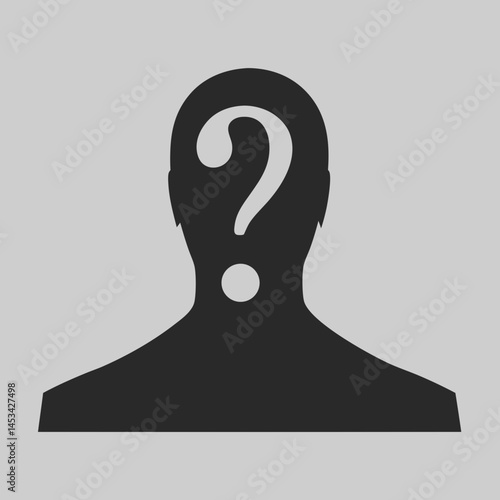 Anonymous person silhouette with a question mark simple black and white design minimalist graphic vector illustration