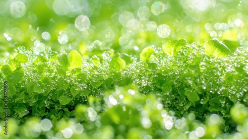 Nature's dewy green leaves in a lush forest close-up photography fresh environment macro view vibrant concept