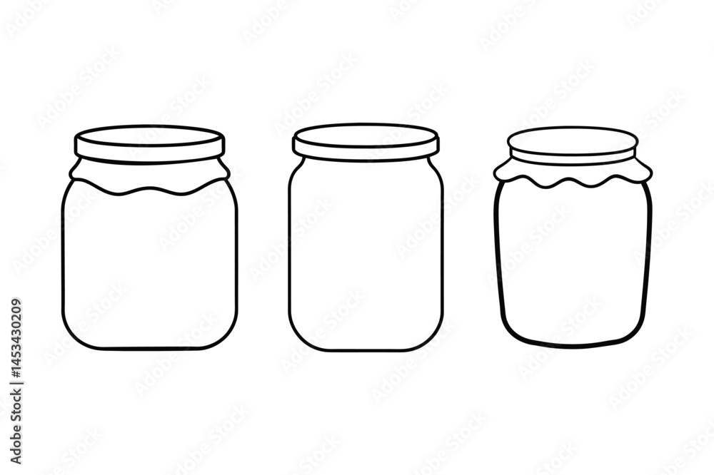Jar line art vector illustration, Jam jar silhouette vector Jar line art vector illustration, Jam jar silhouette vector
